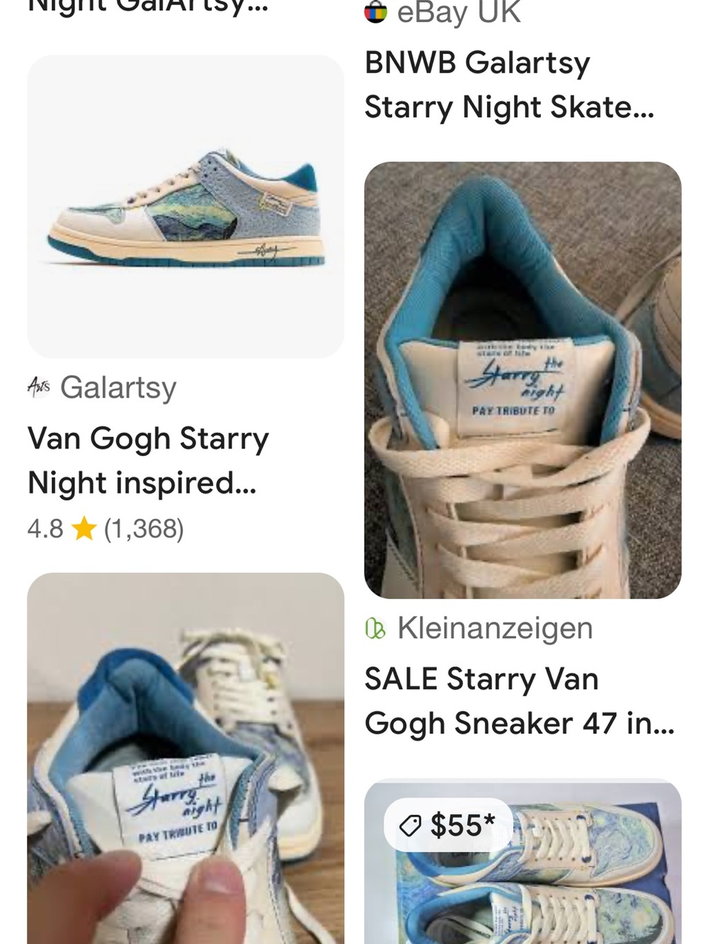 Starry Night Inspired Low-Top Sneakers in Blue and Cream